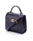Leather signature Morgan bag, navy croc, side view