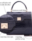 Leather signature Morgan bag, navy croc, features