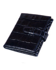 Mini leather trifold photo frame, navy croc, 60 x 40mm, front