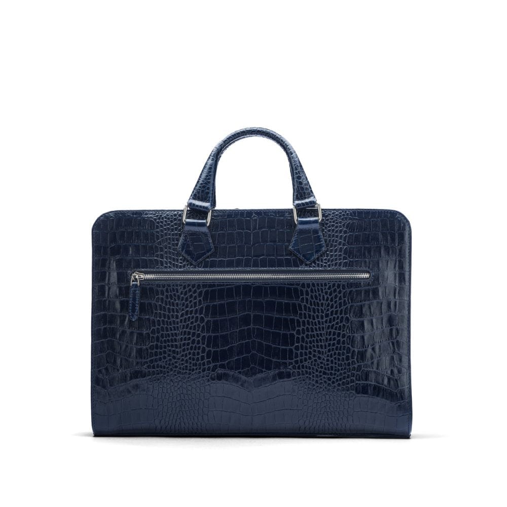 Leather 13" laptop bag, navy croc, back