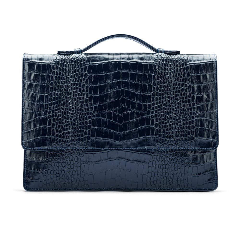Small leather briefcase, navy croc, front