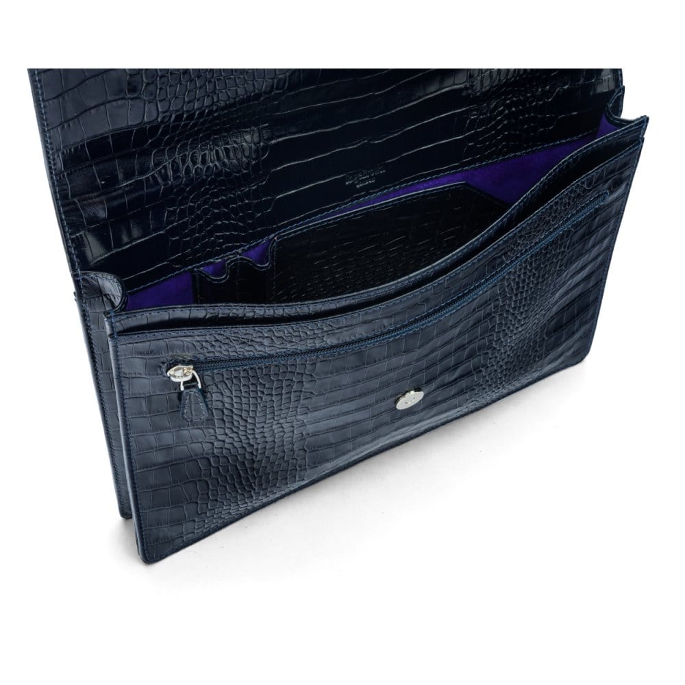Small leather briefcase, navy croc, inside