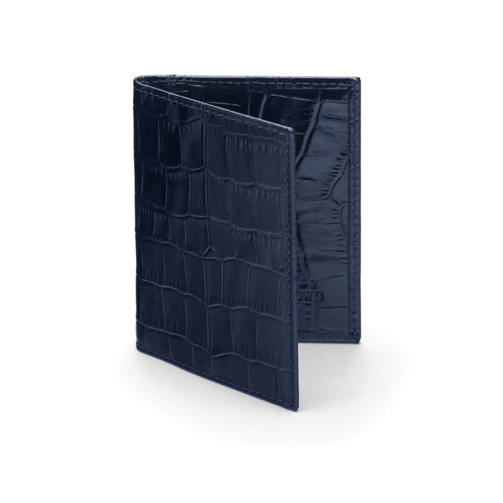 RFID leather credit card holder, navy croc, front