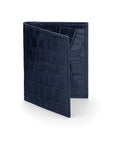 RFID leather credit card holder, navy croc, front