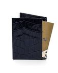 RFID leather credit card holder, navy croc, back