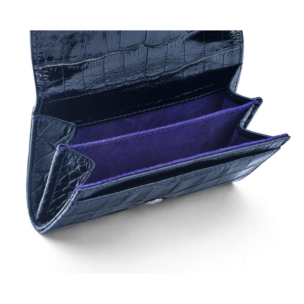 Small leather concertina purse, navy croc, inside