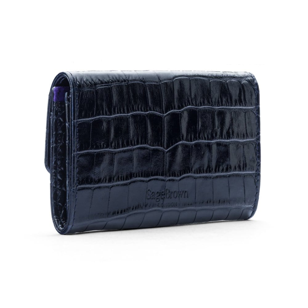 Small leather concertina purse, navy croc, back