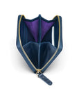 Small leather zip around accordion coin purse, navy croc, inside