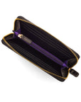 Tall leather zip around accordion purse, navy croc, inside