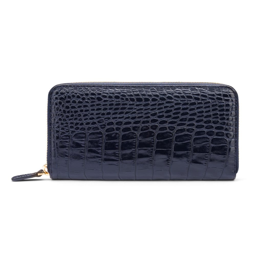 Tall leather zip around accordion purse, navy croc