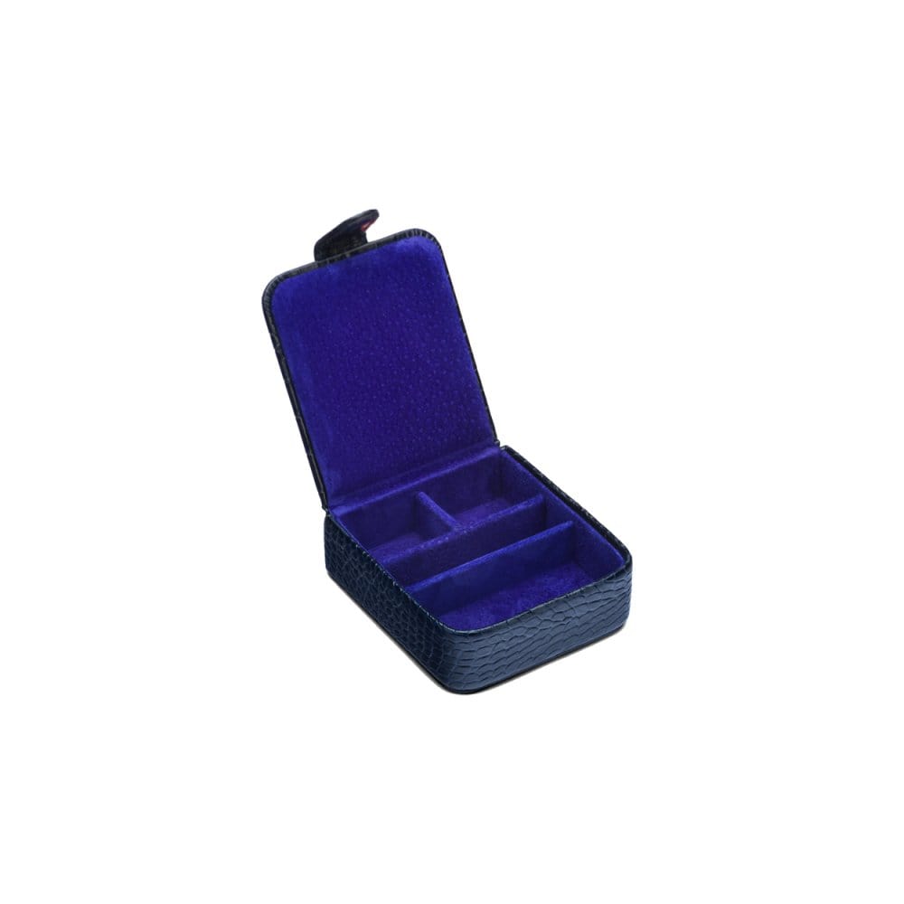 Leather accessory box, navy croc, inside