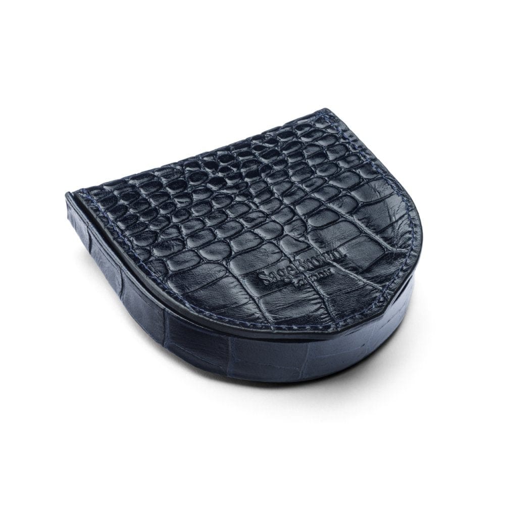 Leather horseshoe coin purse, navy croc, base