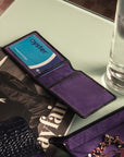 Leather Oyster card holder, navy croc, lifestyle