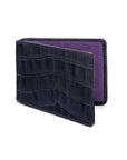 Leather Oyster card holder, navy croc, front