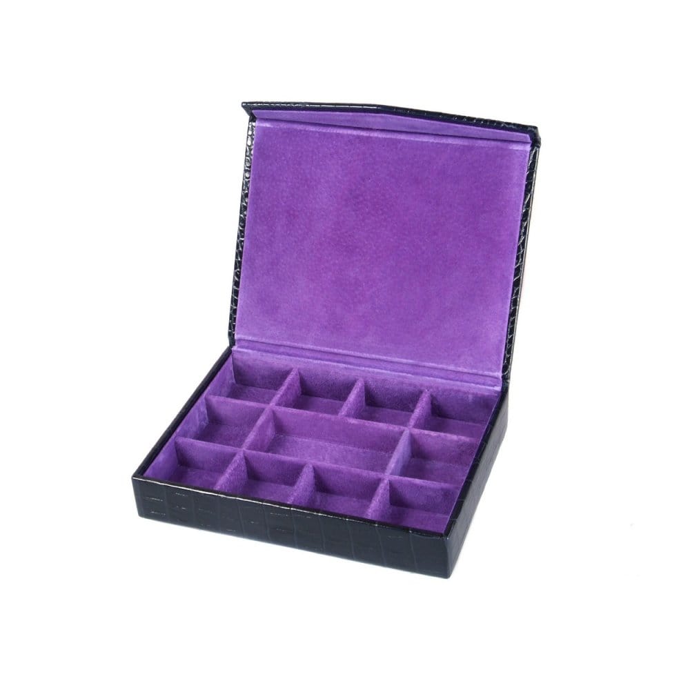 Navy Croc With Purple Men's Large Leather Cufflink Box