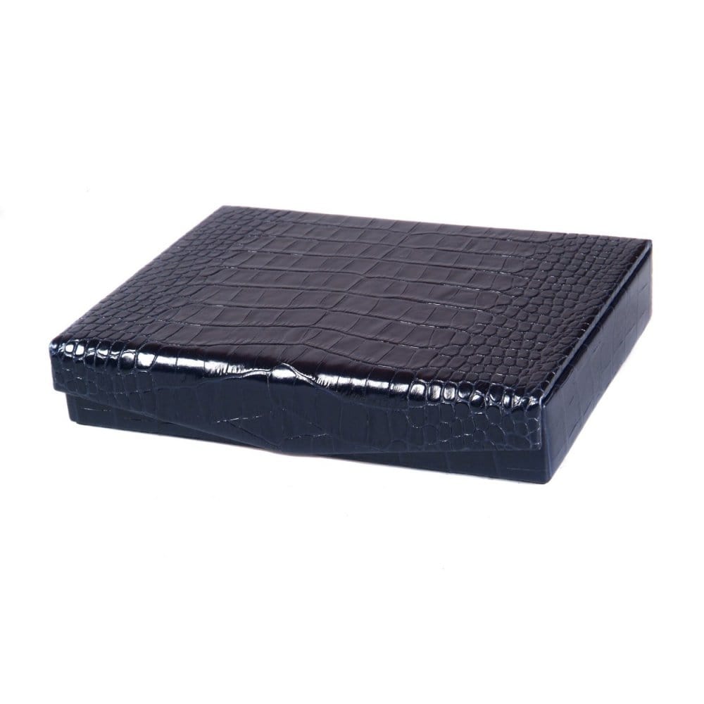 Navy Croc With Purple Men's Large Leather Cufflink Box