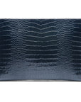 Zip top leather folder, navy croc, back view
