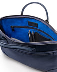 16" slim leather laptop bag, navy, open view