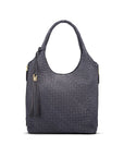 Large Woven Leather Bag - Navy