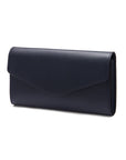 Leather accordion clutch purse with 12 card slots, navy saffiano, front