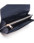 Leather accordion clutch purse with 12 card slots, navy saffiano, inside