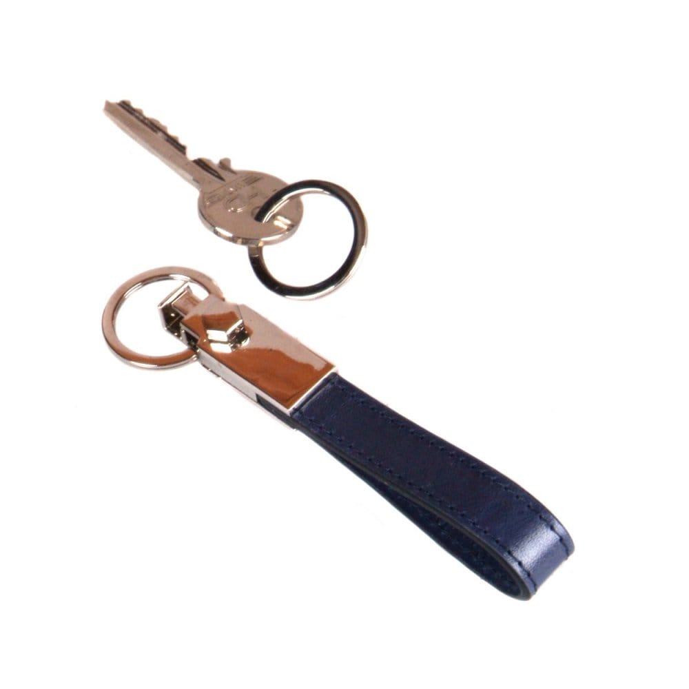 Leather detachable key ring, navy