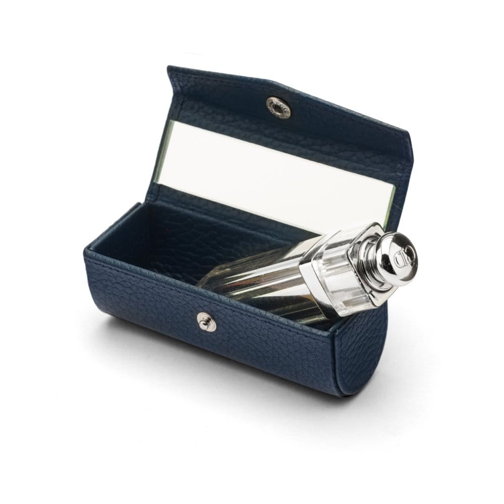 Leather lipstick case. navy, inside