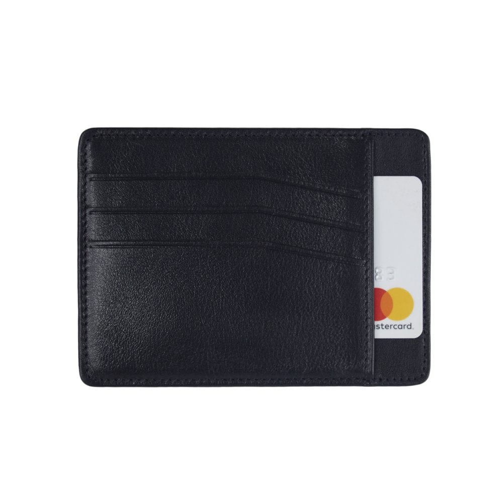 Flat leather credit card holder, navy, front