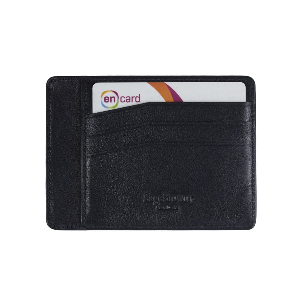 Flat leather credit card holder, navy, back view