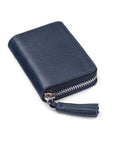 Navy Saffiano Zip Around Accordion Coin Purse With Tassel