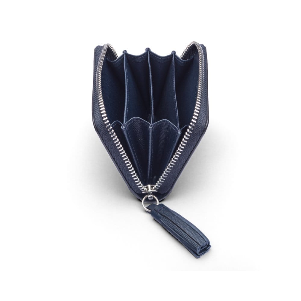 Navy Saffiano Zip Around Accordion Coin Purse With Tassel