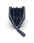 Navy Saffiano Zip Around Accordion Coin Purse With Tassel
