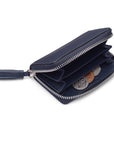Navy Saffiano Zip Around Accordion Coin Purse With Tassel
