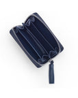 Navy Saffiano Zip Around Accordion Coin Purse With Tassel