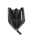 Small leather zip around coin purse, navy, inside