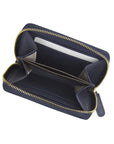 Small leather zip around coin purse, navy, open