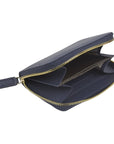 Small leather zip around coin purse, navy, interior