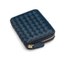 Small zip around woven leather accordion purse, navy, front