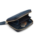 Small zip around woven leather accordion purse, navy, inside
