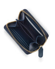 Small zip around woven leather accordion purse, navy, interior