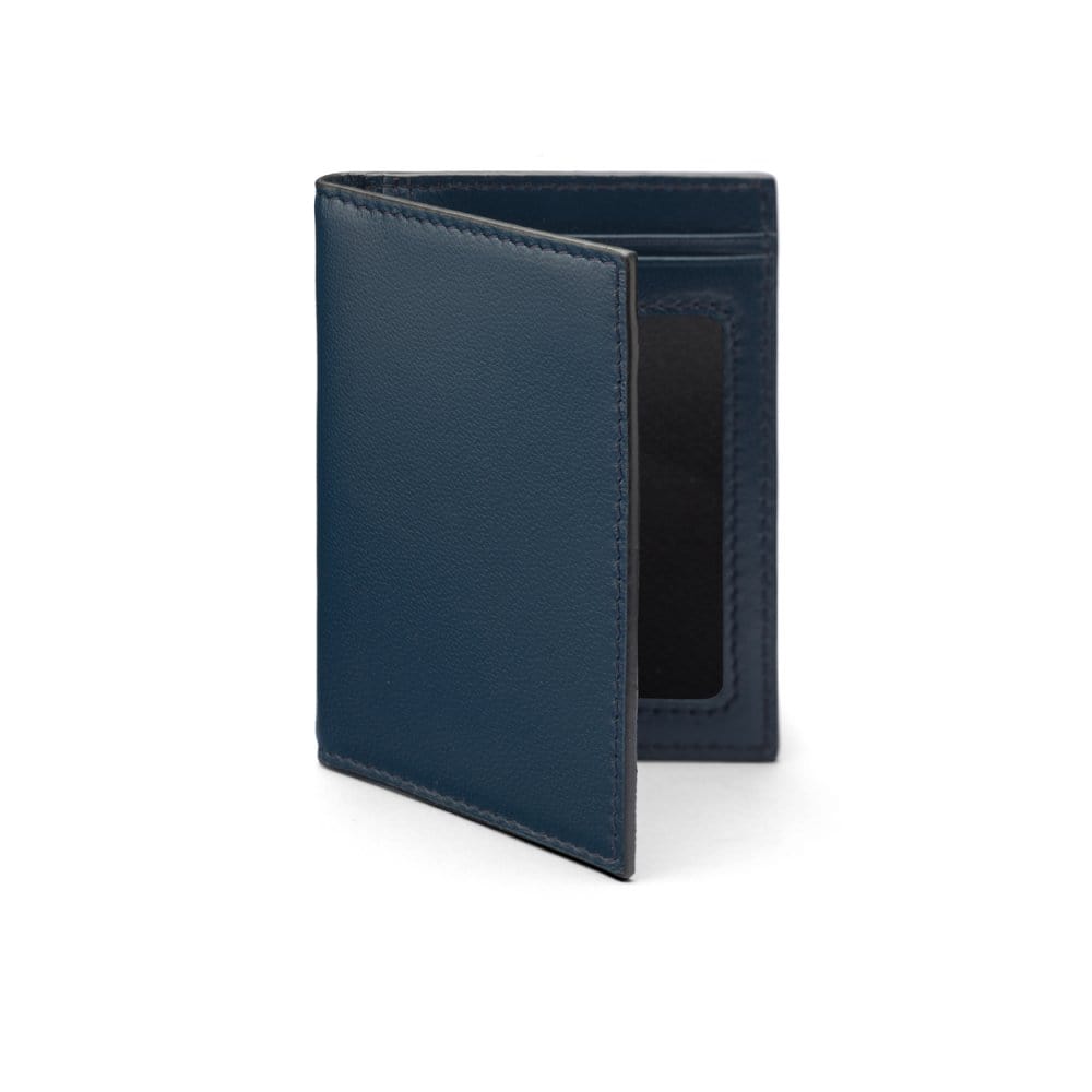 Navy Bi-Fold Soft Leather Credit Card Case with RFID Protection