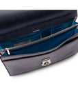 Leather briefcase with silver brass lock, Harvard vintage look, navy, inside