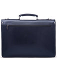 Leather briefcase with silver brass lock, Harvard vintage look, navy, back