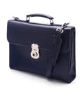 Navy Vintage Leather Wall Street Briefcase With Silver Brass Lock