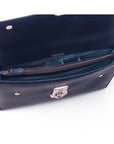 Navy Vintage Leather Wall Street Briefcase With Silver Brass Lock