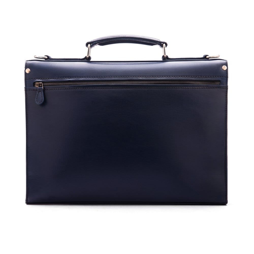 Navy Vintage Leather Wall Street Briefcase With Silver Brass Lock