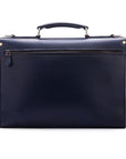 Navy Vintage Leather Wall Street Briefcase With Silver Brass Lock