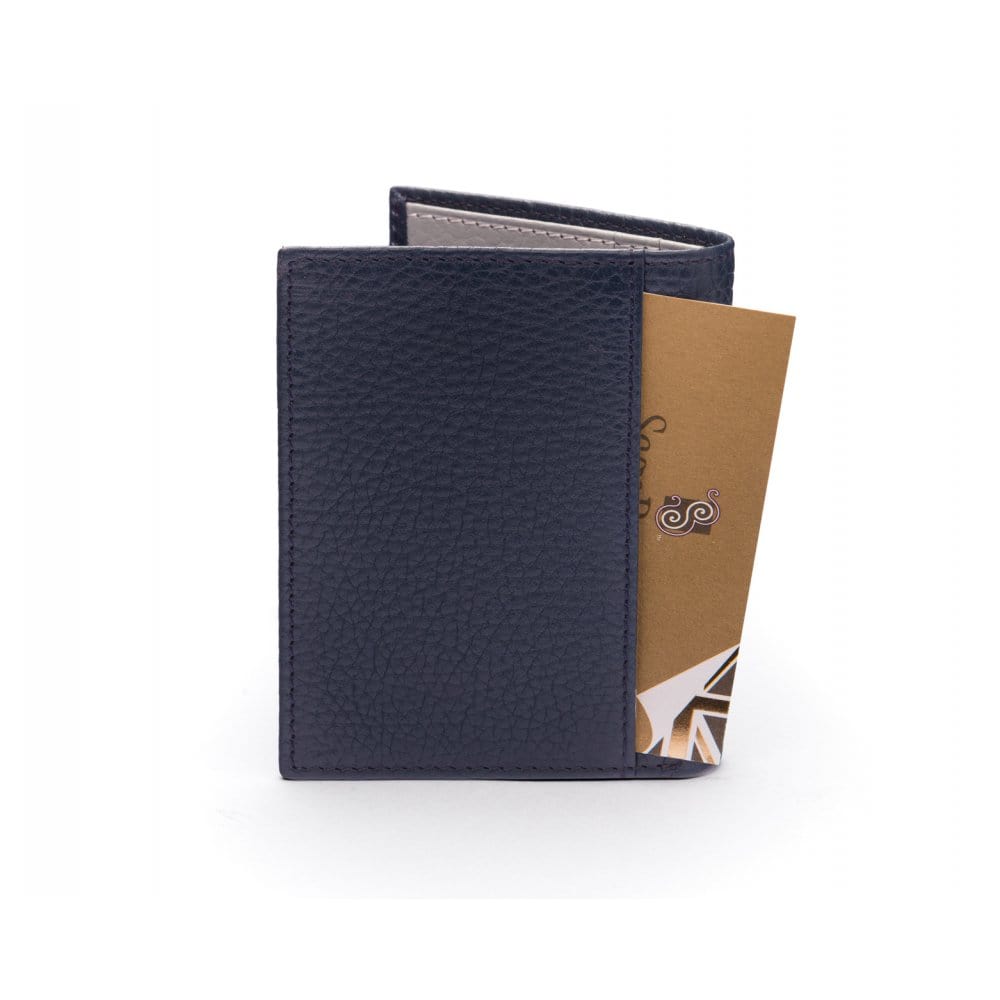 RFID leather wallet with 4 CC, navy with grey, back