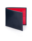 Men's bridle hide wallet, navy with red, front