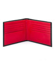 Men's bridle hide wallet, navy with red, open